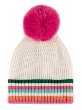 Ivory/Multi Pom Beanie