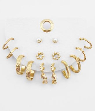 Pearl Stud & Textured Hoop Set of 7 Earrings