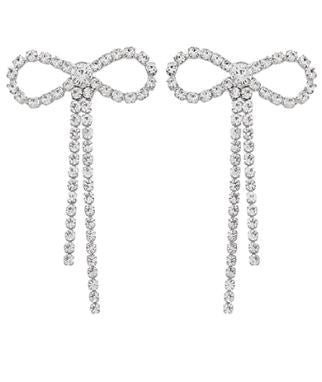 Clear/Silver Rhinestone Bow Drop Earrings