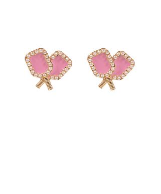 Pink Enamel/ Pearl Pickleball Paddle Earrings