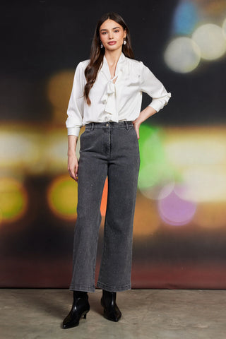 *FINAL SALE* Charcoal Denim Rhinestone Studded Wide Leg Pants