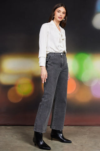 *FINAL SALE* Charcoal Denim Rhinestone Studded Wide Leg Pants