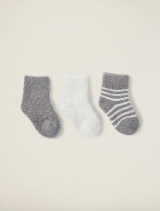 Barefoot Dreams CozyChic Lite® Infant Sock Set - Pewter/Pearl (0-6 Months)
