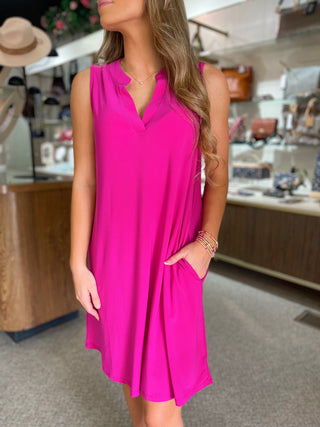 Magenta Wrinkle Free Sleeveless Dress