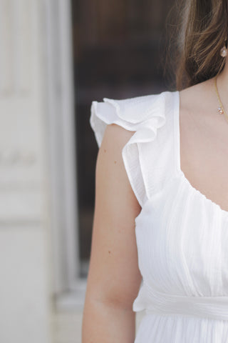 White Ruffle Sleeve Tie Back Mini Dress