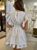 Sand Striped V-Neck Mini Dress
