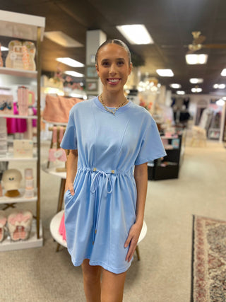 *FINAL SALE* Blue Cinch Waist Mini Dress