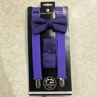 Men's Clip-On Suspenders, Bow Tie, & Pocket Square Set - Dark Purple