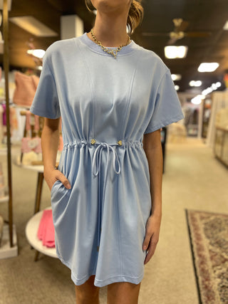 *FINAL SALE* Blue Cinch Waist Mini Dress