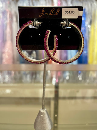Jim Ball PV405 - Fuchsia/Silver Hoop Earrings