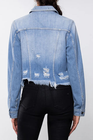 *FINAL SALE* Hidden Denim Lightwash Distressed Fitted Denim Jacket