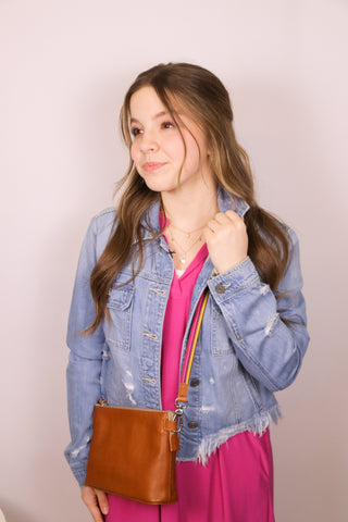 *FINAL SALE* Hidden Denim Lightwash Distressed Fitted Denim Jacket
