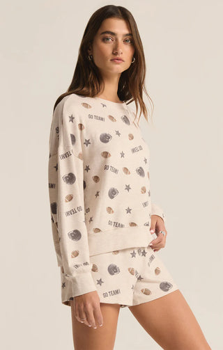Z Supply Football Star Long Sleeve Top - Heather Linen