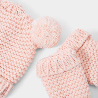 Knitted Hat And Mittens Set - Pink (0-3 Months)
