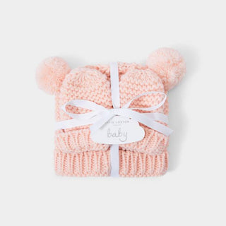 Knitted Hat And Mittens Set - Pink (0-3 Months)