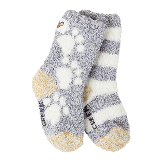World's Softest Socks Youth Size 10-13 Cozy Crew Socks - Paw & Stripe