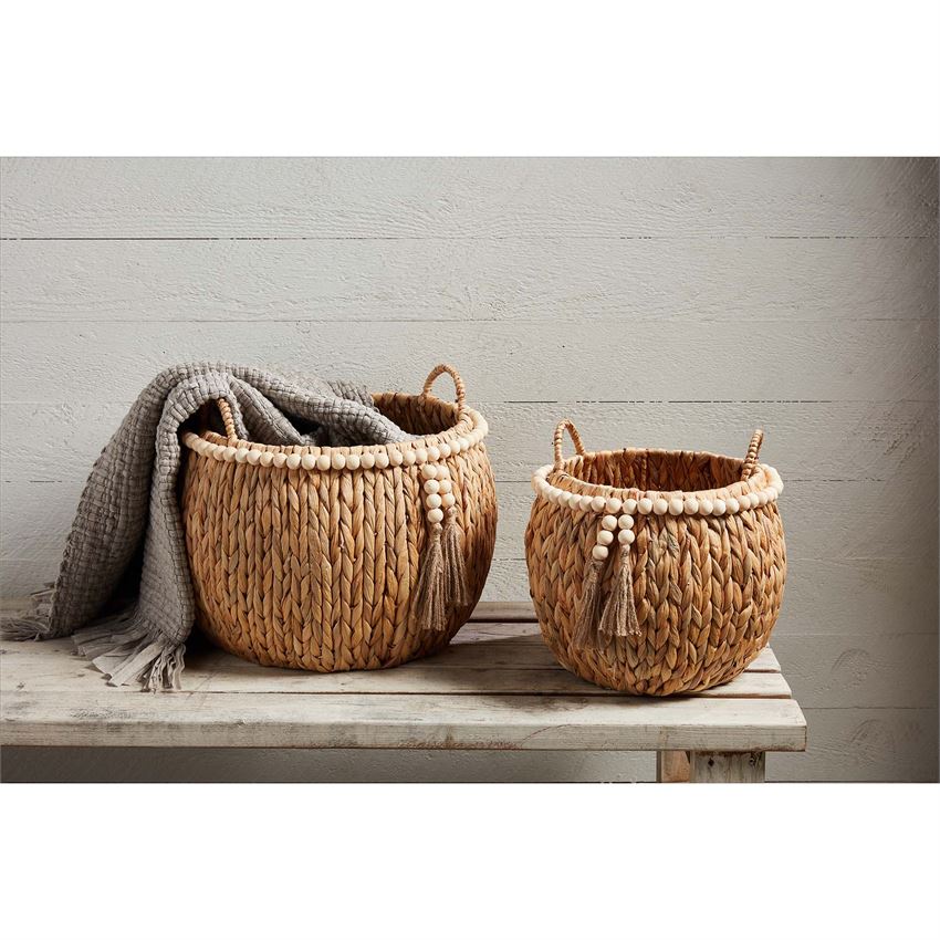Home Decor - Water Hyacinth Beaded Baskets – Eclectic Boutique