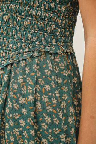 Green Floral Print Midi Dress