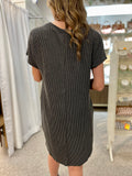 Washed Charcoal Rib Knit Tee Shirt Dress