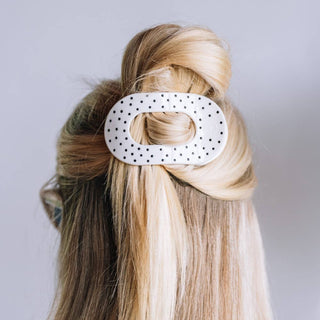 Teleties White Polka Dot Party Medium Flat Round Hair Clip