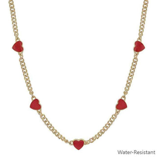 Water Resistant Gold Textured Chain with Red Epoxy Heart 16"-18" Necklace