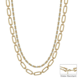 White Crystal Layered with Gold Oval 16"-18" Necklace