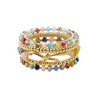 Multi Row Mixed Material Multicolor Stretch Bracelet Set