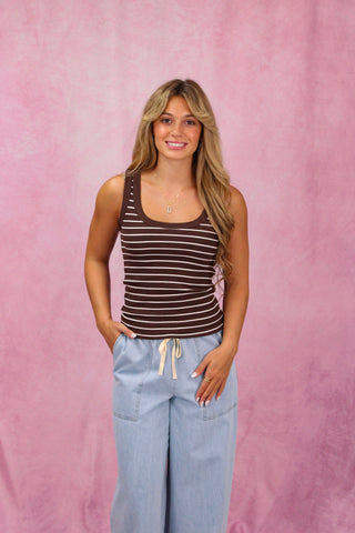 Z Supply Rowe Striped Scoop Neck Tank - Dark Chocolate