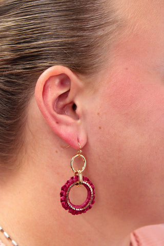 Maroon Wrapped Raffia Earrings