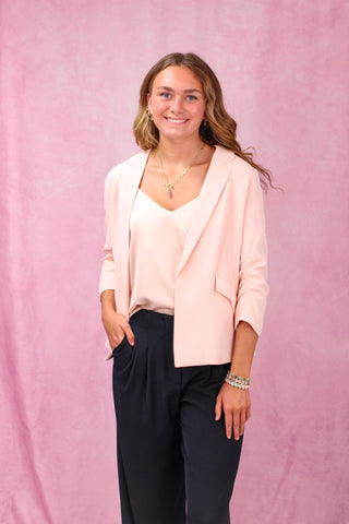 Light Pink Shirred Sleeve Blazer