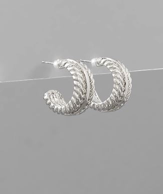 Silver Chain Textured Hoop Earrings