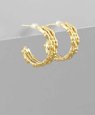 3 Row Hammered Gold Earrings