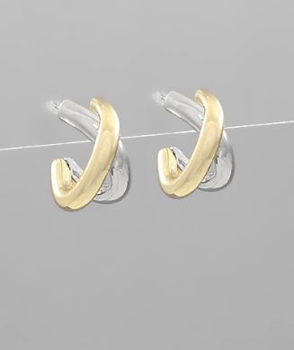 Gold/Silver Crossover Hoop Earrings