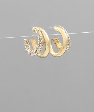 Gold Crystal Double Layer Hoop Earrings