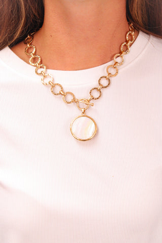 Mother of Pearl/Gold Pendant Necklace