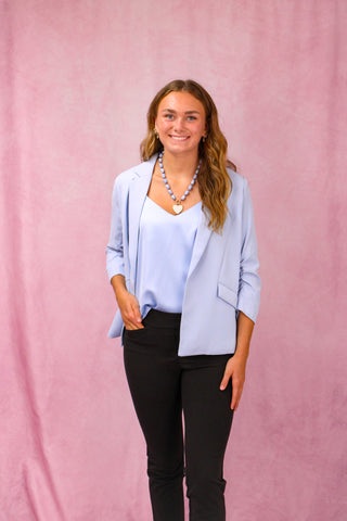 Powder Blue Shirred Sleeve Blazer