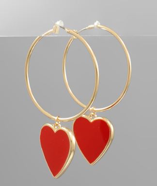 Large Gold Hoop Earrings w/ Heart Pendant