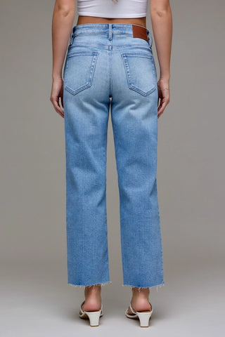 Hidden Jeans Ella Medium Wash Mid Rise Stretch Cropped Classic Straight Jean