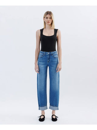 Vervet High Rise Cuffed Barrel Leg Denim