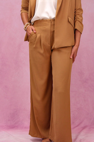 Camel Wide Leg Pleat Front Pants