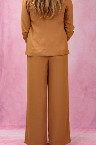 Camel Wide Leg Pleat Front Pants