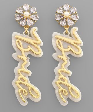 White/Gold Acrylic Bride Earrings