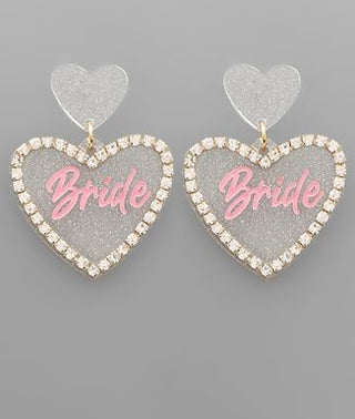 Glitter/Pink Bride Heart Earrings
