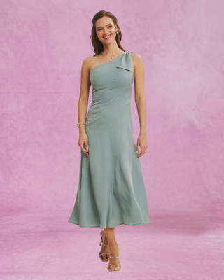 Sage One Shoulder Midi Dress