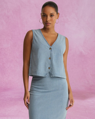 Z Supply Noelle Jersey Denim Top  - Ocean Air Indigo