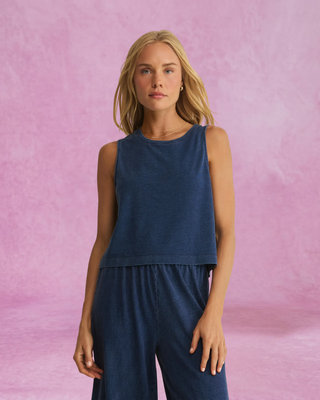 Z Supply Sloane Jersey Denim Muscle Tank - Indigo