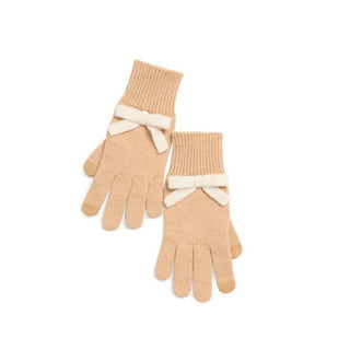 Tan/Ivory Bow Touchscreen Gloves
