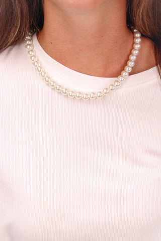 White/Black Striped Polka Dot Layered 10mm Pearl Scarf Necklace