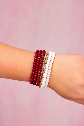 Maroon/Gold/White Set of 7 Bracelets