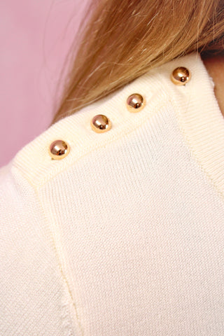 Ivory Short Sleeve Sweater with Button Detail